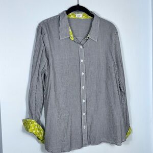 crown & ivy Black and White Striped Shirt with Yellow Accents. EXC